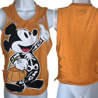 Halloween cartoon skeleton costume mouse in the house shredded slit weave muscle tee t shirt tank
