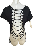 Today was a good day Ice Cube backless shredded slit weave v neck tshirt crop top