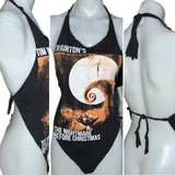 The Nightmare Before Christmas Inspired backless Halloween holiday cut up graphic t shirt crop handkerchief style halter top XXXS XXS XS S