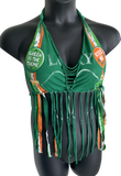 Lucky st Patrick’s day Ireland shamrock kiss me I’m Irish leprechaun costume green is the theme drinking party fringe halter bikini crop top graphic holiday t shirt XXXS XXS XS S