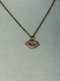 Sealed with a kiss Stainless Steel gold plated smooches rhinestone lip Necklace
