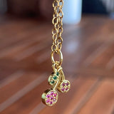Stainless Steel gold plated double cherry rhinestone cherries Necklace