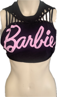 Hi Barbie backless cut up slitweave muscle t shirt tank crop top
