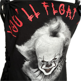 Pennywise you’ll float too IT clown Halloween costume cut up slit weave sideless Micro Mini tshirt tank dress