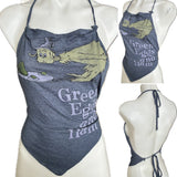 Green eggs and ham Dr Seuss Backless shredded cut up halter crop tank top t shirt