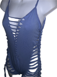 Baby blue Sideless shredded slitweave Bodysuit