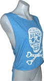 Vintage Pensacola Sugar skull cut woven finger crochet backless slitweave vacation souvenirs muscle t shirt crop tank top