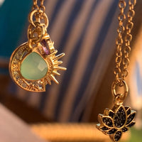 Stainless Steel gold plated sun moon stars rhinestone Necklace