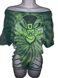 Kiss me I’m Irish green is the theme lucky Backless Shredded St Patrick’s Day leprechaun party costume tie dye upcycled holiday T Shirt