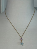 Vintage Crystal and light purple rhinestone flower stainless steel necklace