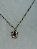 Stainless Steel gold plated plant girl rhinestone leaf and bumble bee Necklace