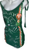Bleached St Paddy’s day overly shredded slit weave cut up woven backless micro mini cami holiday drinking dress