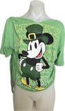 Lucky st Patrick’s Day Mickey Mouse leprechaun shamrock luck of the Irish graphic holiday backless cut up woven t shirt crop top