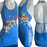 BFF vintage comic book Festival Fashion overly shredded halter backless retro slit weave fringe micro mini t shirt