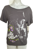 On the road again Willie Nelson cut woven backless finger crochet slitweave t shirt