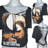 The Nightmare Before Christmas backless holiday slitweave overly shredded asymmetric graphic halloween t shirt crop top