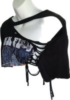 Pink Floyd laser light show shredded retro backless reworked slit weave crop top graphic band tee