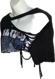 Pink Floyd laser light show shredded retro backless reworked slit weave crop top graphic band tee