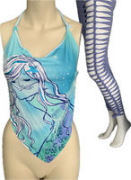Green Crystal mermaid shredded handkerchief style retro halter top