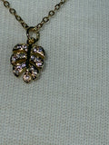 Stainless Steel gold plated plant girl rhinestone leaf and bumble bee Necklace