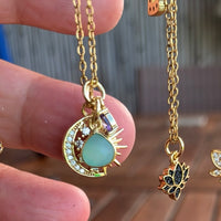 Stainless Steel gold plated sun moon stars rhinestone Necklace