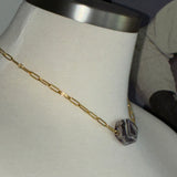 Gold plated brass chunky purple marbled stone DIVINELY GUIDED paperclip rhinestone compass necklace