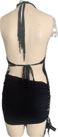 Paradise City freak on a leash Micro Mini slitweave halter dress w detachable chains crystal charms