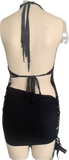 Paradise City freak on a leash Micro Mini slitweave halter dress w detachable chains crystal charms