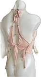 As If Clueless Betty 90s nostalgia Slit Weave retro handkerchief style peridot rhinestone bedazzled beaded backless tank top