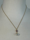 Vintage Crystal and light purple rhinestone flower stainless steel necklace