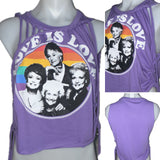 Festival Fashion love is love golden girls asymmetrical shredded retro slit weave crop top