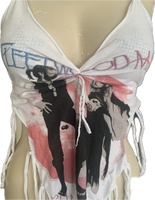 Rumors Festival Fashion fringe shredded handkerchief style retro 70s style halter top concert t shirt