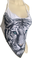 blue eyed backless white tiger shredded handkerchief style halter top XS S