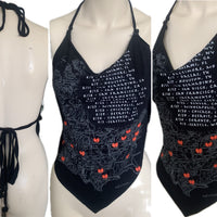 C.R.E.A.M. Festival Fashion shredded handkerchief style retro halter top concert t shirt