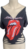 Satisfaction overly shredded backless slit weave shredded cut up t shirt