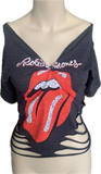 Satisfaction overly shredded backless slit weave shredded cut up t shirt