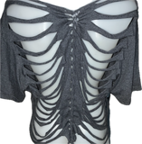 Satisfaction the Rolling Stones shredded backless slit weave cut up woven t shirt crop top