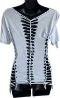 Mouse in the House backless classic cartoon shredded slit weave tshirt one size fits most