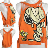 Halloween cartoon peanuts mummy costume snoopy Woodstock bff shredded slit weave cut up woven muscle tee t shirt tank top L XL XXL