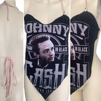 Man in black Festival Fashion shredded handkerchief style retro halter t