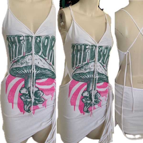 Riders on the storm Fringe cut up backless Micro Mini tshirt dress