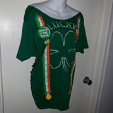 Kiss me I’m Irish green is the theme lucky Backless Shredded St Patrick’s Day leprechaun party costume T Shirt