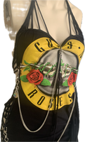 Paradise City freak on a leash Micro Mini slitweave halter dress w detachable chains crystal charms