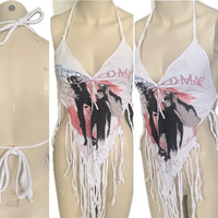 Rumors Festival Fashion fringe shredded handkerchief style retro 70s style halter top concert t shirt