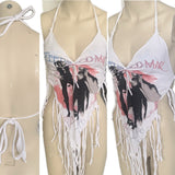 Rumors Festival Fashion fringe shredded handkerchief style retro 70s style halter top concert t shirt