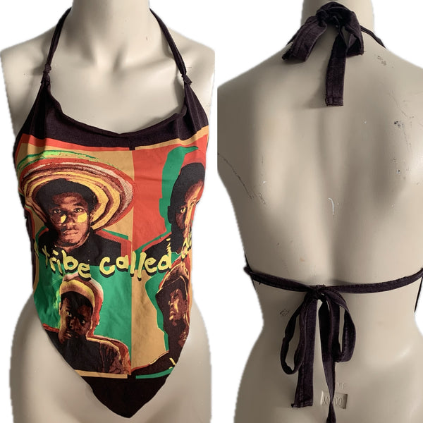 90s classic gold school hip hop Festival Fashion Bonita Applebum shredded handkerchief style retro halter top