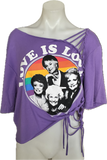 Festival Fashion love is love golden girls shredded backless retro slit weave asymmetrical cut up woven t shirt crop top