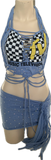 Reworked I want my Mtv cut up slit weave crystal rhinestone halter crop top cut up t shirt fringe micro mini skirt
