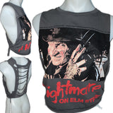 Don’t fall asleep a nightmare on elm street Freddy Krueger Halloween spooky deconstructed cut up backless crop tank top woven slitweave t shirt