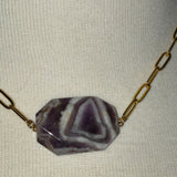 Gold plated brass chunky purple marbled stone DIVINELY GUIDED paperclip rhinestone compass necklace